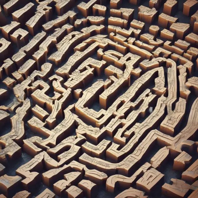A person navigating a labyrinth to find the CVaR solution, represented by a shining treasure chest. The journey begins at the VaR threshold.