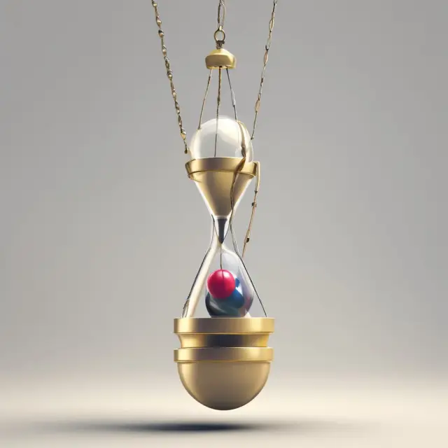 A pendulum representing VaR and CVaR in a balanced state, swinging between the two measures for effective financial risk management.