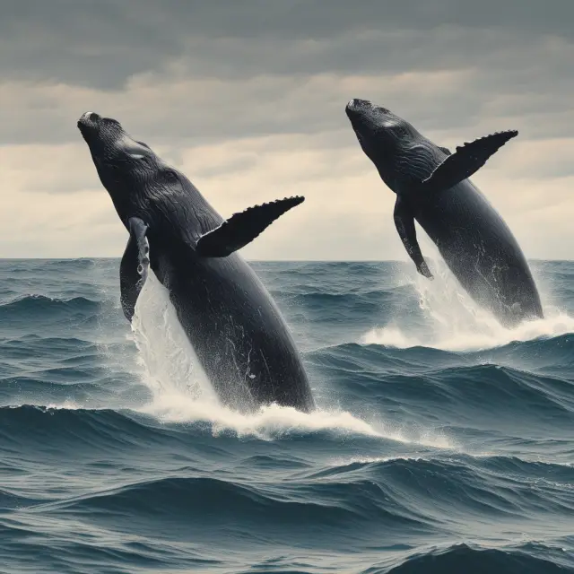 Three majestic whales bravely swimming through rough waters, representing successful implementation of Conditional Value at Risk in managing tail risks