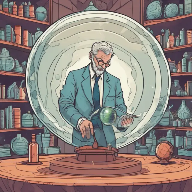 Scientist analyzing crystal ball with overlapping ellipses representing varying confidence levels