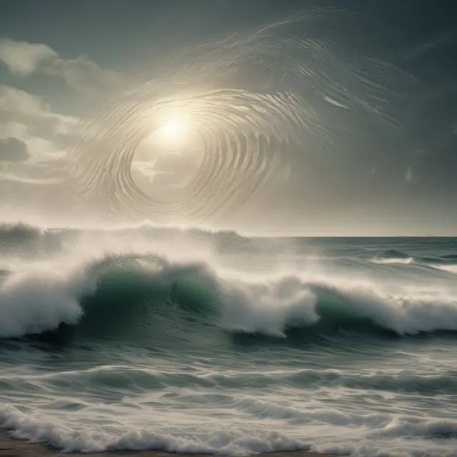 A t-distribution wave with standard error and sample size determining interval width on a beach of data points.
