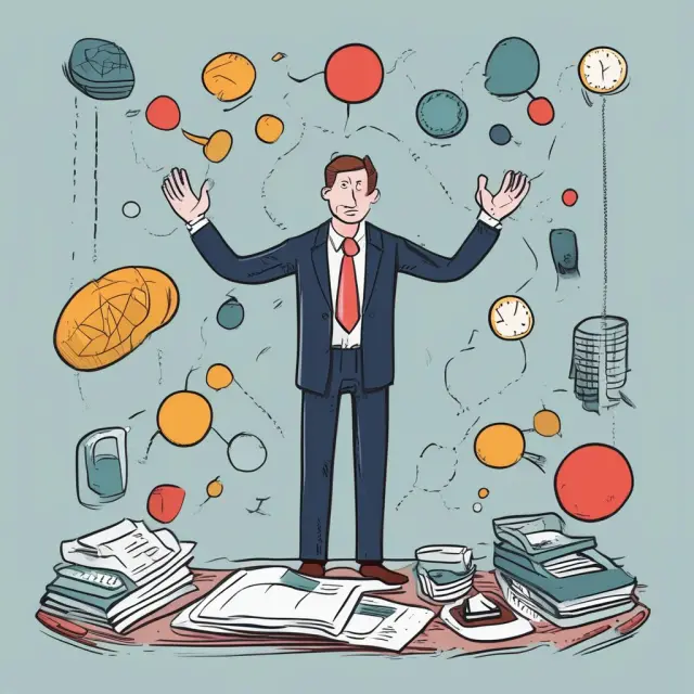 An executive balances a scale with one side representing personal interests and the other professional duties, highlighting the delicate balance in managing conflicts of interest.