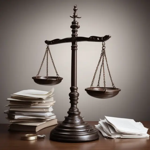 Scale tips toward justice with papers representing conflicts of interest