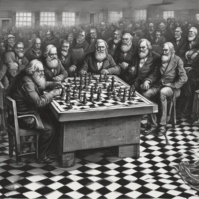Chessboard illustrating the ongoing struggle between Marx