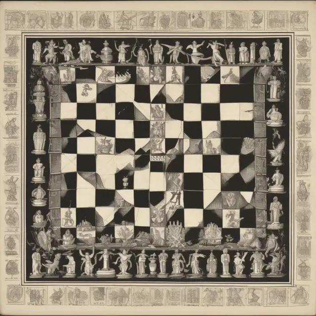 Marxist conflict theory illustration: War pieces symbolizing societal classes (bourgeoisie and proletariat) engaging in structural inequality, competition, revolution, and war on a chessboard.