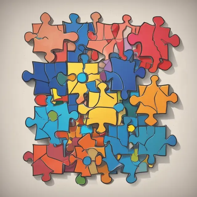 Puzzle pieces representing mergers, acquisitions, expansions, and extensions forming a diverse conglomerate