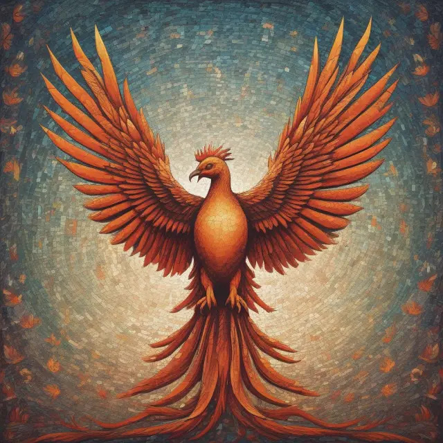 Image of a mythical phoenix emerging from a colorful mosaic, symbolizing the growth and transformation of a conglomerate through acquisitions