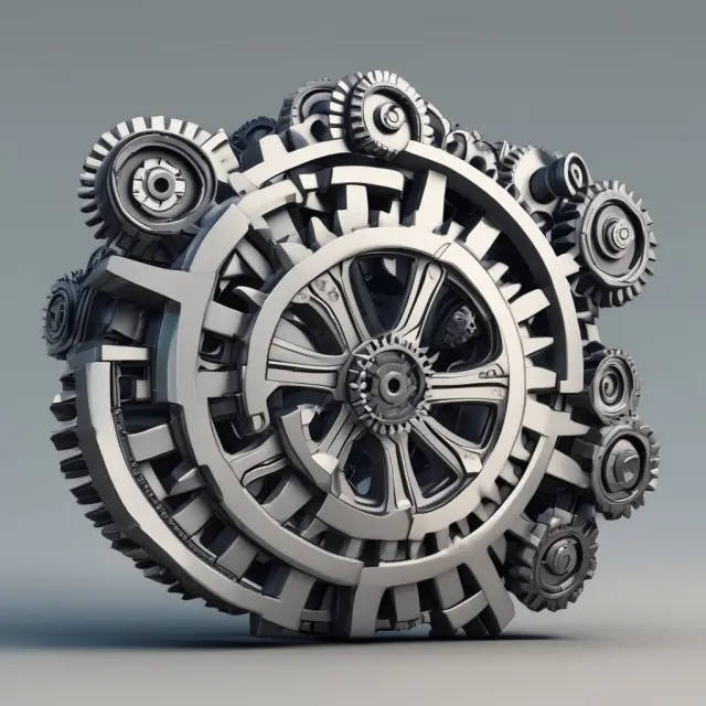 Image of two large gears merging to form one powerful industry machine, representing the process of consolidating stocks within an industry.