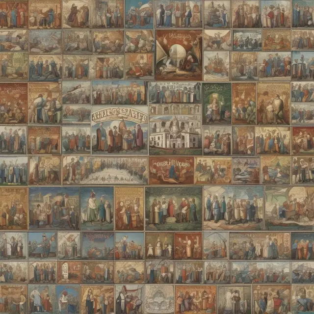 An ancient mosaic depicting the mergers and consolidations of influential companies, shaping various industries throughout history.