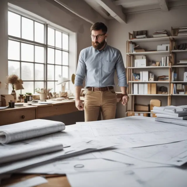 Creditworthy borrower with solid plans in hand, preparing to secure a construction loan