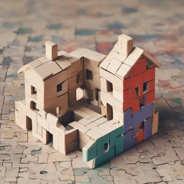 Jigsaw puzzle showing interest rates and fees for construction loans, representing the difference in cost compared to traditional mortgages