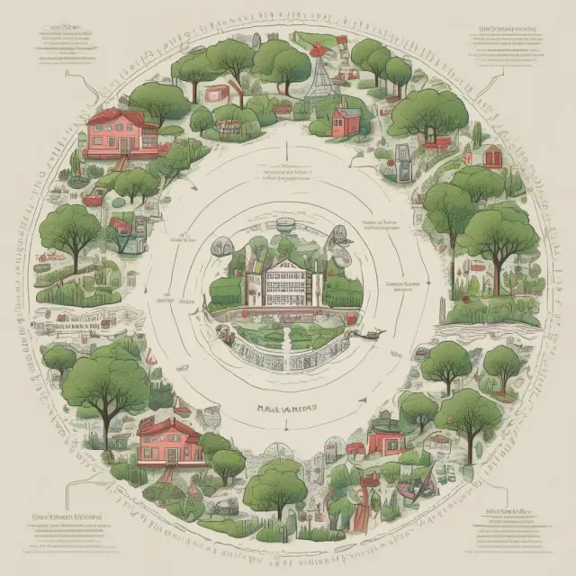 An image depicting a vibrant circular economy with ethical labor practices at its core, symbolizing sustainability and ethical business practices.