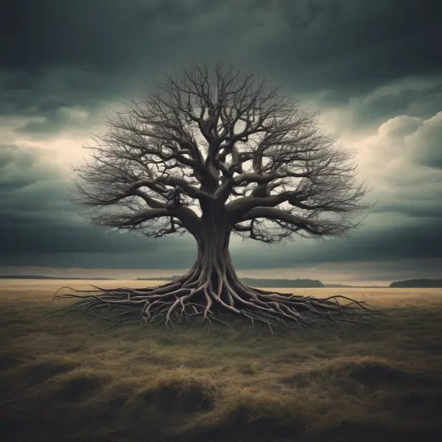 An image of a sturdy tree made up of various consumer staples brands standing tall amidst a stormy backdrop, representing the sector