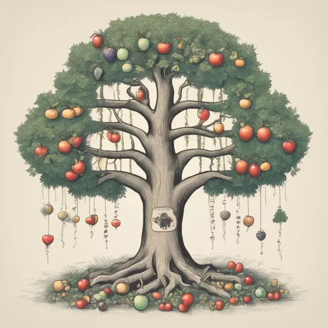 A tree symbolizing autonomous consumption (A) and disposable income (D), with marginal propensity to consume (MPC) branches influencing fruit growth.