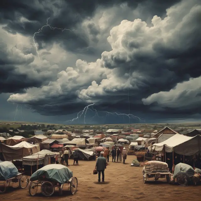 An image of a stormy market landscape with inflation, geopolitical instability, weather, and sentiment depicted as turbulent clouds brewing over contango markets