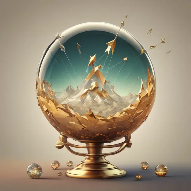 Golden arrows flowing from a crystal ball represent the influence of contango on futures contract prices. Converging contracts illustrate price convergence as they approach expiration.