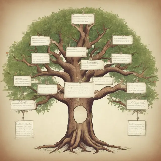 A family tree illustrating how primary and contingent beneficiaries interchange roles in different scenarios, symbolizing the importance of effective estate planning