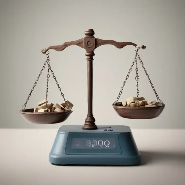 Golden scales balancing with financial liabilities labeled 