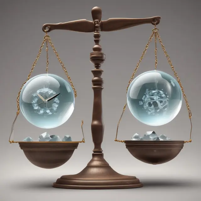 Balance scale with crystal ball for evaluating creditworthiness and ticking time bombs symbolizing contingent liabilities.