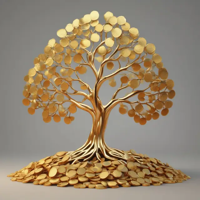 A golden tree of endless growth representing the concept of continuous compounding in finance