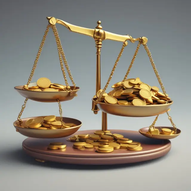 Gold coins represent assets in one pan, while the contra allowance for doubtful accounts balances the scale.