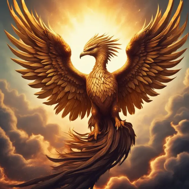 A golden phoenix rises from a burning economic landscape, representing the role of contractionary policies to prevent inflation and restore balance
