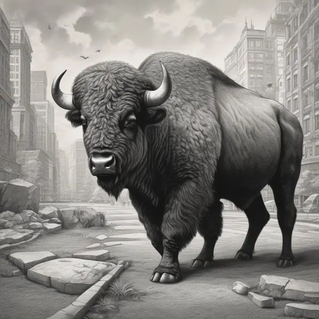 Oracle Buffallo standing tall against a backdrop of bears, representing the success of contrarian investors.
