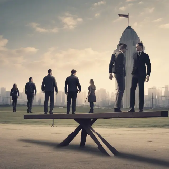 Four mortgage types illustrated as individuals on a seesaw representing their unique features: Conforming, Jumbo, Portfolio, and Subprime