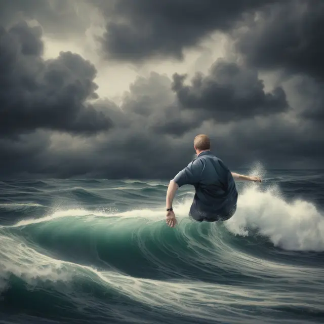 An institutional investor attempting to navigate through a stormy sea filled with convertible preferred stocks, symbolizing the challenges of managing volatility and conversion decisions.