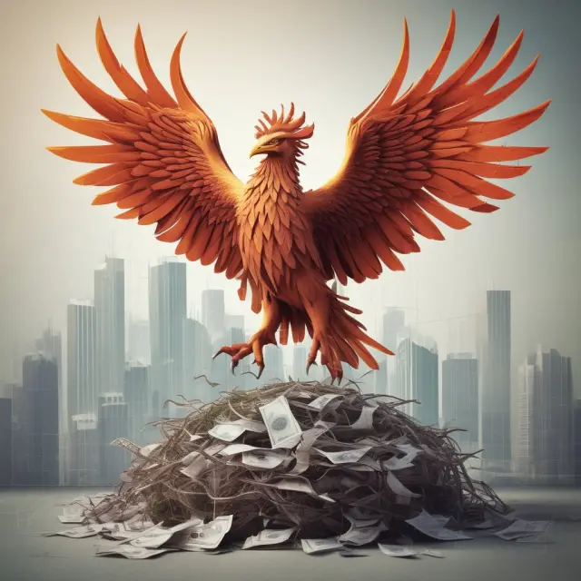 A mythical Phoenix, representing convertible preferred stocks, emerging from the ashes of financial charts and data
