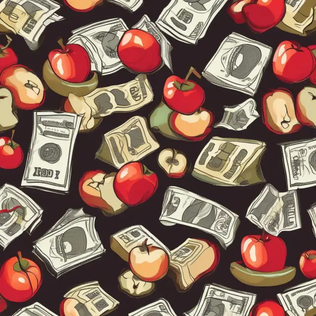 An image of a balance scale tilting towards revenues, with apples representing inflated figures, emphasizing the 