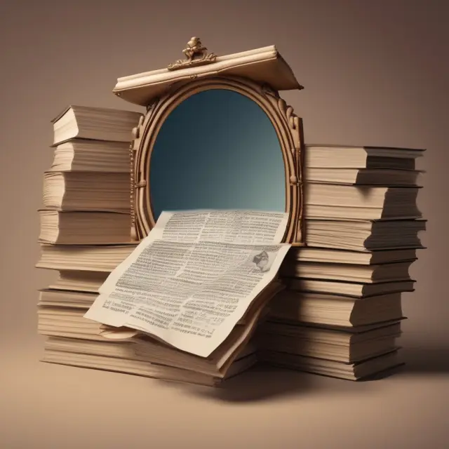 A mirror distorting reality, showing inflated revenue figures instead of the actual financial situation