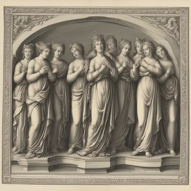 An image of the muses of knowledge and arts unveiling fair use principles under a scroll with copyright symbols