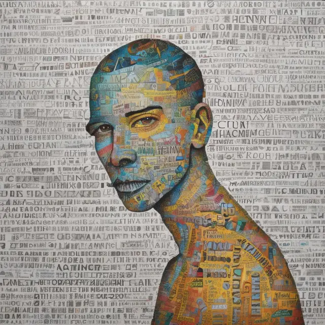 A visual mosaic portraying intangible concepts like ideas, brand names, and facts that cannot be copyrighted.