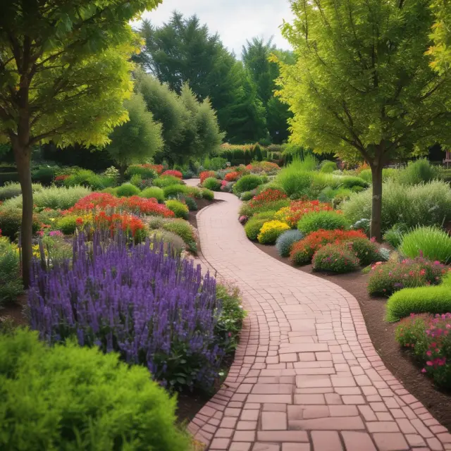 A flourishing garden symbolizing a strong corporate culture, with employees tending to core values and nurturing growth through training.