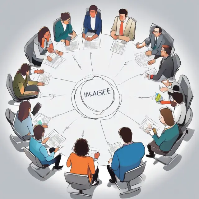 An image of holacratic circles intertwining with agile process flowcharts, symbolizing collaboration between self-organization and adaptability
