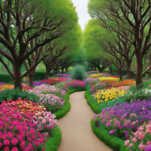 A lush garden representing a diversified bond portfolio, featuring corporate bonds as diverse flowers and U.S. Treasuries as steady-growing trees.