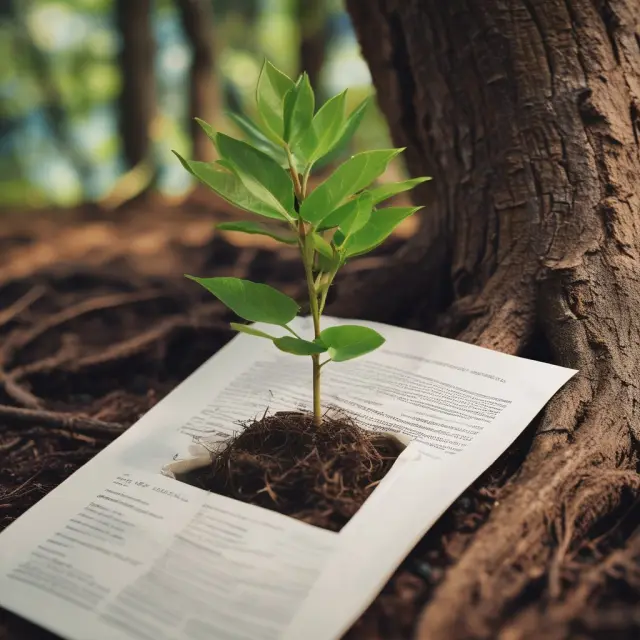 Seedling becoming a tree, with a legal document as its roots - Corporate Charter creation