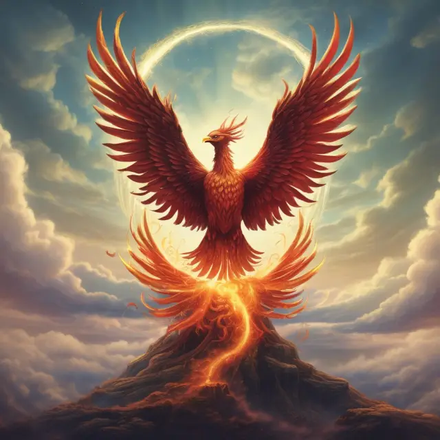 An image of a mythical Phoenix rising from a document, with the words 