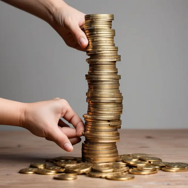 Two hands constructing a tower using gold coins; each coin represents a stock share with a par value