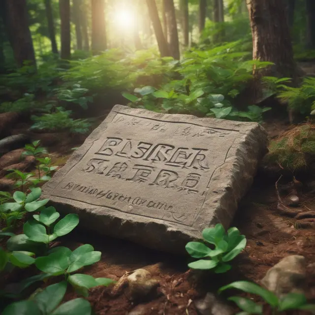 An ancient stone tablet represents the foundation of corporate social responsibility (CSR), as saplings symbolize emerging ethical initiatives and growth.
