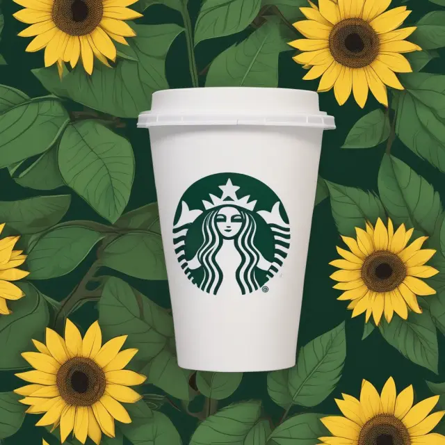 A sunflower blooming amidst a corporate landscape, symbolizing Starbucks