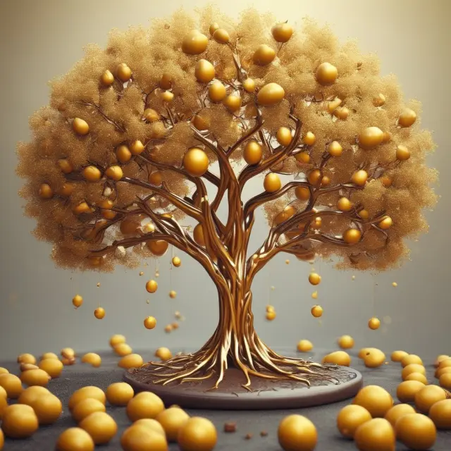 A golden tree laden with ripe fruits represents successful strategic planning and effective capital utilization in corporate finance