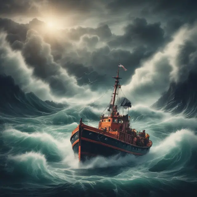 An investor sails through stormy financial waters, seeking answers to common market correction concerns from a trusted advisor