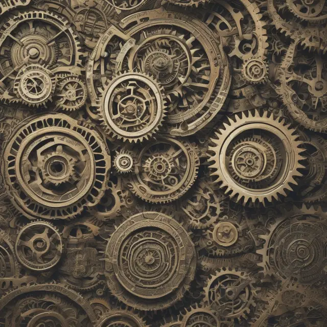 Gears symbolizing various factors rotate in harmony, illustrating the use of correlation coefficients in factor investing.