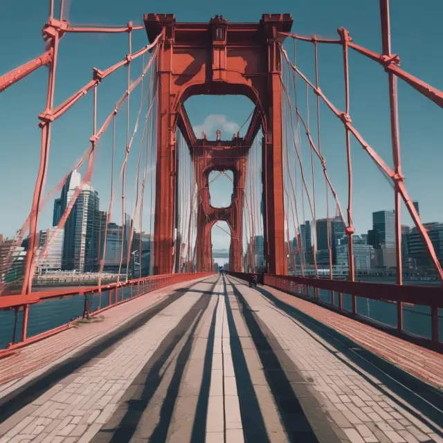 An elegant bridge linking two banks together, symbolizing the role of correspondent banking in facilitating cross-border transactions and expanding financial reach