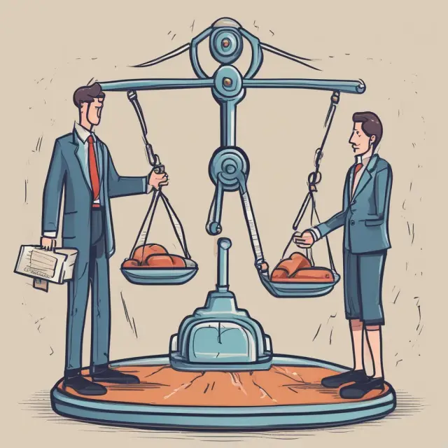 A business leader holding a set of scales. One pan represents positive Net Present Value (NPV) projects while the other holds negative NPV options.