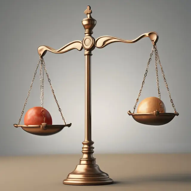 A balance scale illustrates the evaluation of costs and benefits for various business decisions, including infrastructure projects, technology investments, and organizational changes.