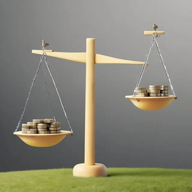 A seesaw illustrating the balance between quantitative (weights on one side) and qualitative (weights on another) components in cost-benefit analysis
