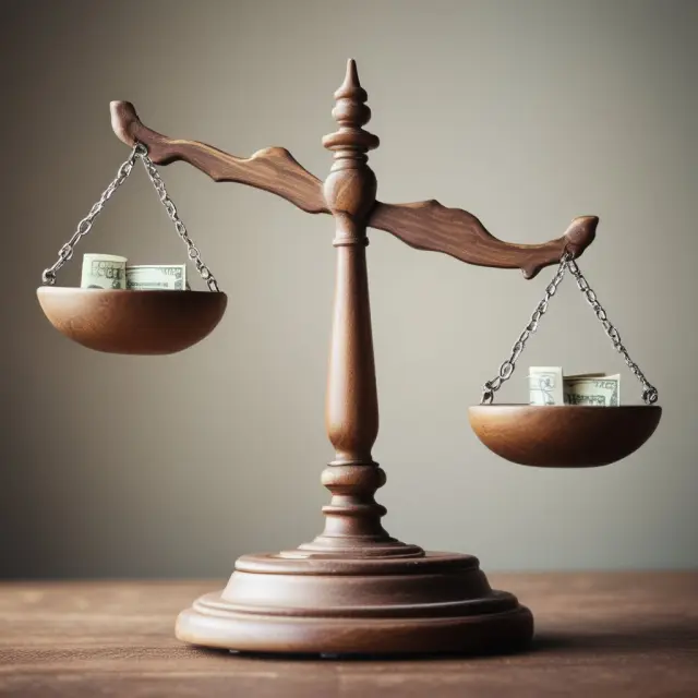 Image of a balanced scale with labor cost weights moving from
